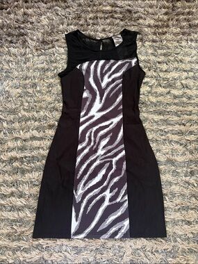 Moon Collection Black Mini Dress with Gray Zebra Panel